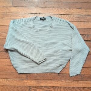 Express Slouchy Oversized Ribbed Light Gray Sweater